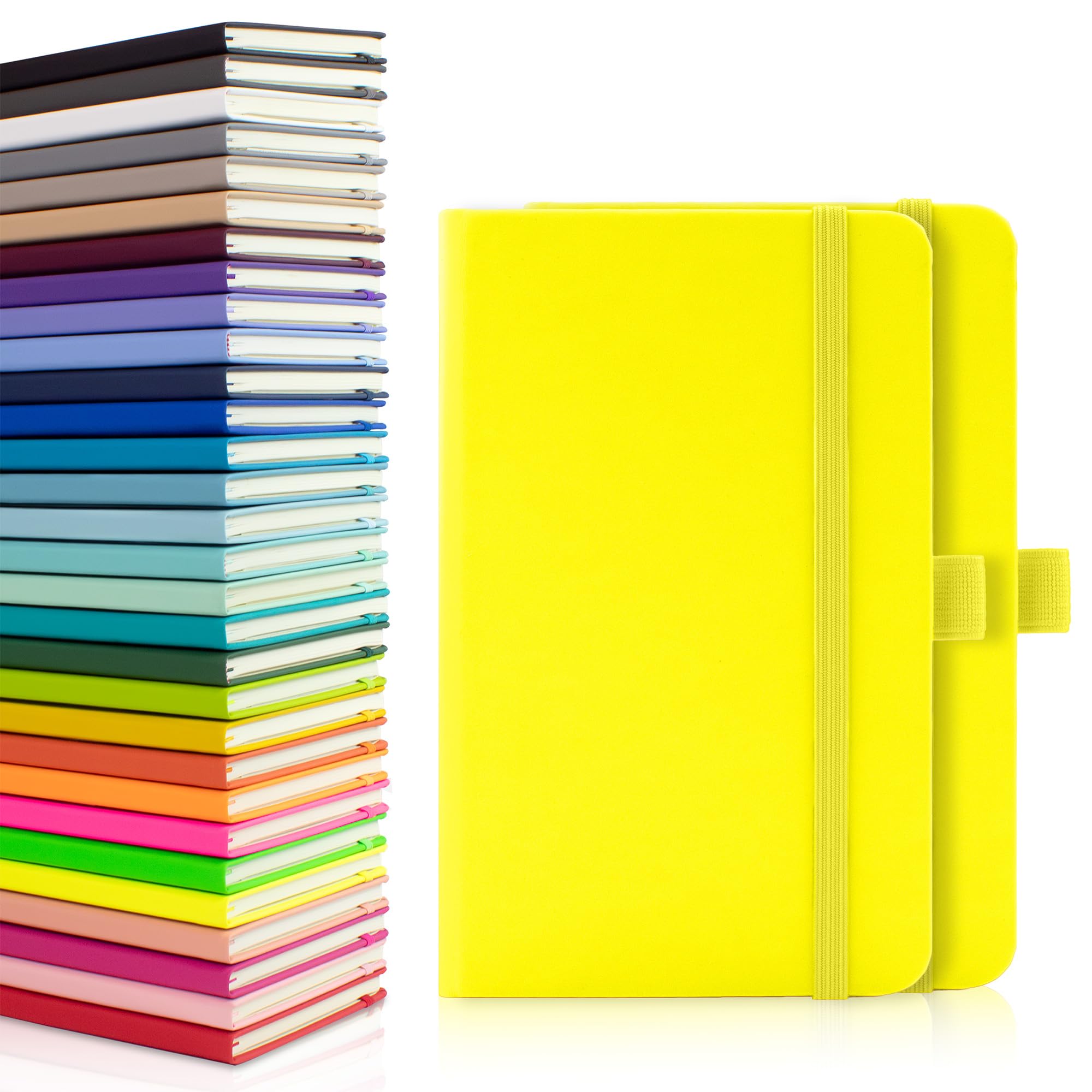 Notes London 2 x A6 Notebooks, Double Pack with Lined Pages, Pen Loop and Expandable Paper Pocket Hardback Medium Journal New Notepad Note Book Notes Diary Pad (Neon Yellow) — image 1
