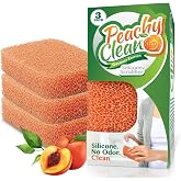 Peachy Clean Silicone Dish Sponge Scrubbers, Fresh Peach Scent, Non-Scratch, Odor-Resistant, Durable Dish Sponges for Kitchen 3pk