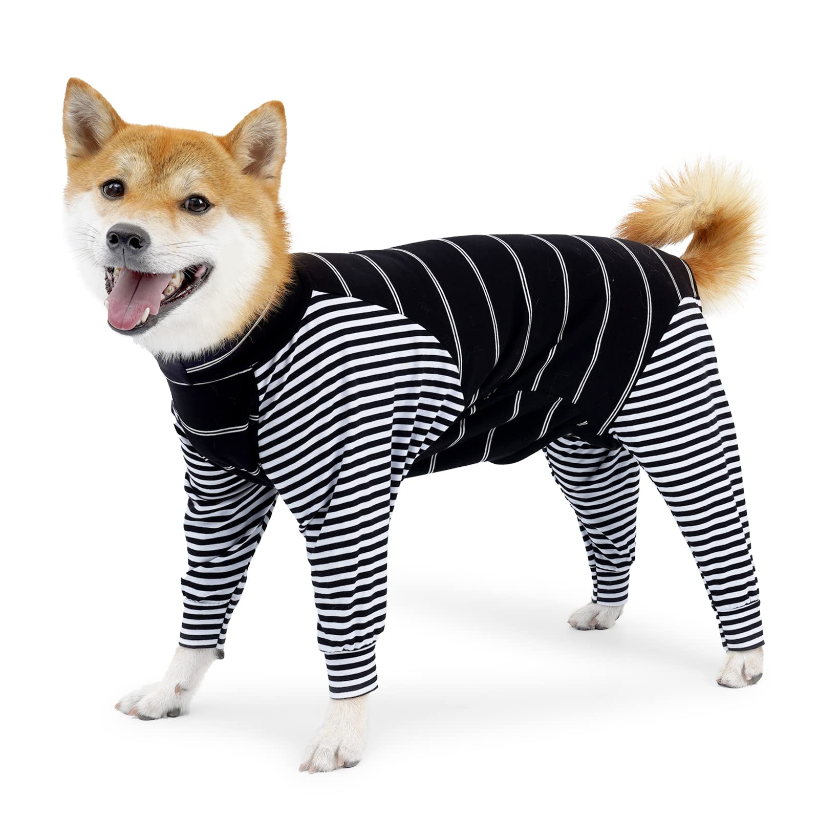 Dog Surgery Recovery Suit Onesie With Legs Long Sleeves Breathable Post Surgery Pyjamas Anti Lick Abdominal Wound Dog Cone Alternative For Pet Dogs (L,Black)