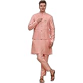 Pro-Ethic Style Developer Mens Indian Traditional Silk Kurta Set With Jacket For Men Floral Design (C-111)