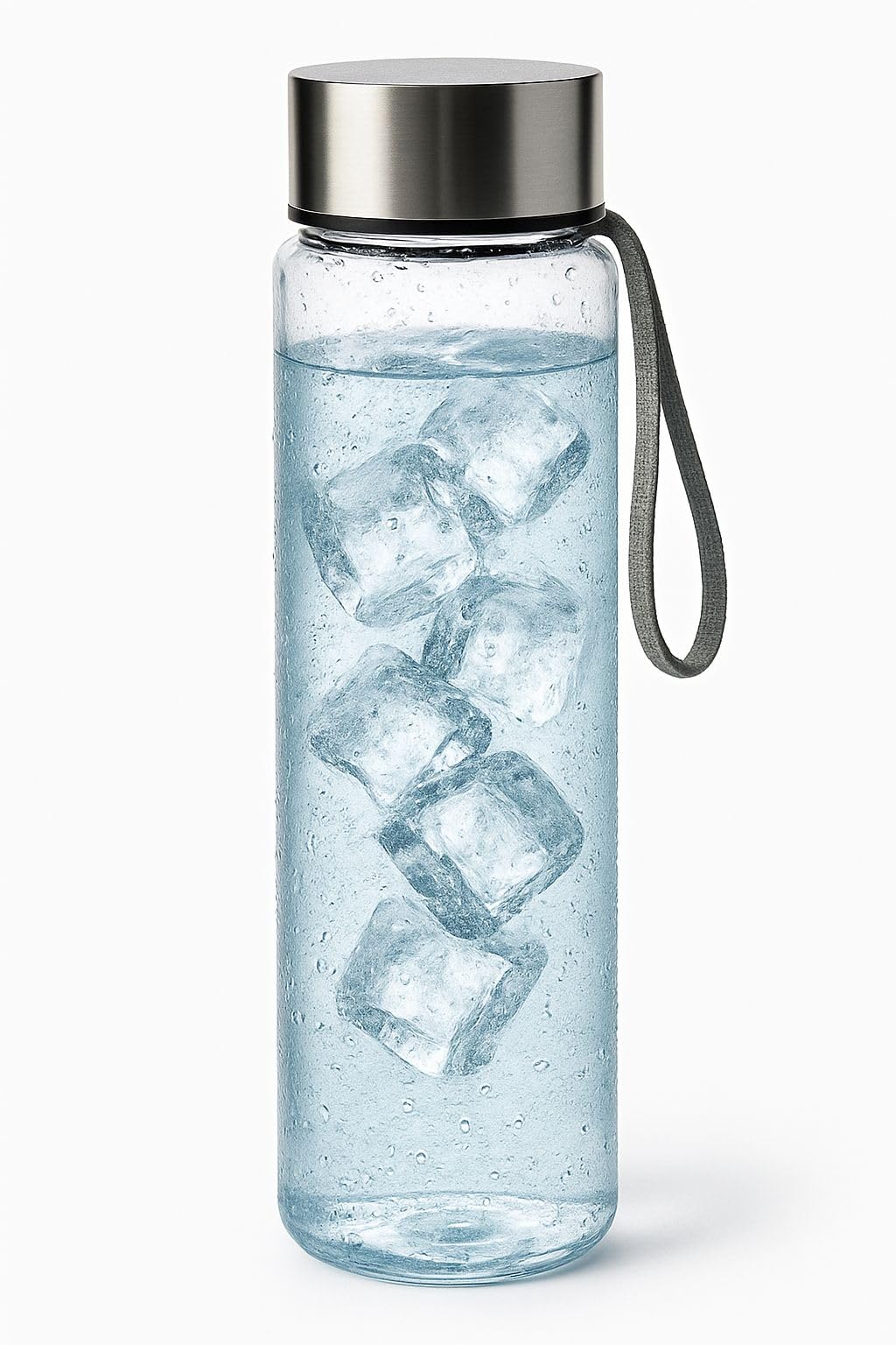 Photo 1 of 18 oz Clear Plastic Water Bottle with Stainless Steel Screw Cap - Reusable, Leakproof, BPA Free Sports Bottle with Carrying Strap Over Lid (Modern)