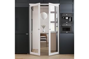 WIN STELLAR French Pivot Door for 48" x 80" Opening, Double One-Side Mirror Door Panels with Pivot Door Hardware, Swing Doors for Pantry/Laundry/Storage Room, White, Finished Water&Scratch-Resistance Surface