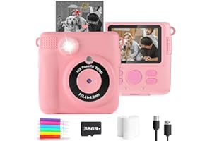 Anchioo Instant Print Toy Camera for Toddlers Age 3-8,Boys and Girls Birthday Gifts with 1080P HD Video Recording,Kids Selfie Digital Camera Electronic Travel Game with Photo Paper 6 Color Pens - Pink