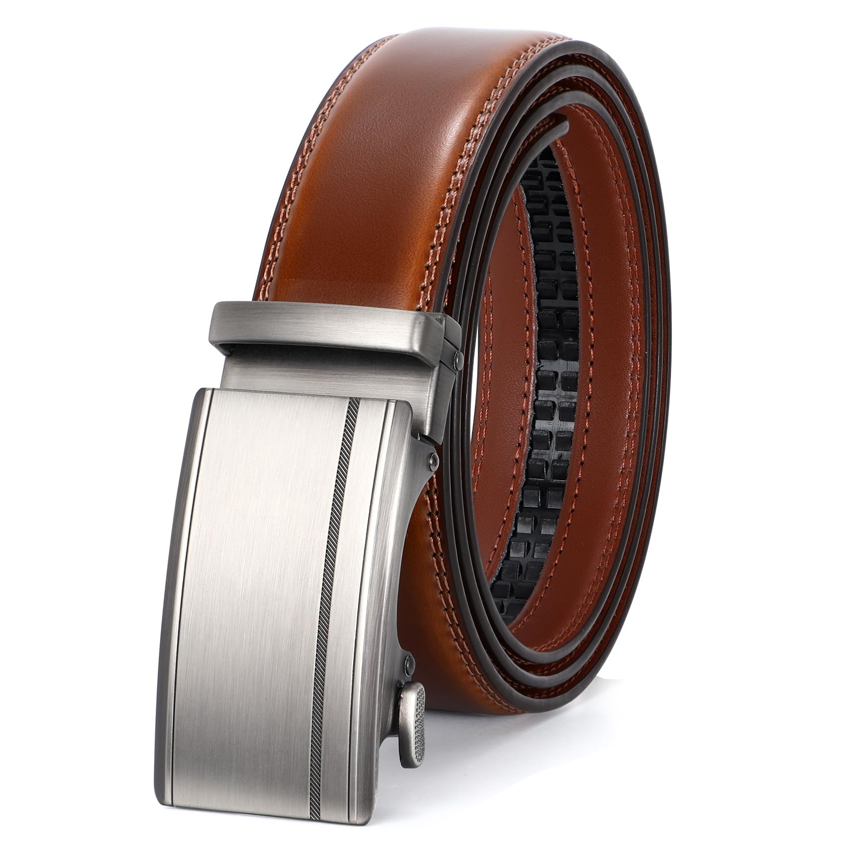 WHIPPY Automatik Gürtel Herren Leder Ratsche Ledergürtel Gürtel ohne Löcher, Breit 35mm braun 115cm