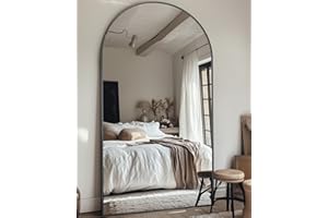 LadyNow Full Length Mirror, 81"x41" Oversized Floor Mirror Freestanding, Full Body Floor Standing Mirror with Stand, Hanging Mounted for Bedroom Living Room, Black, Arched Style