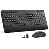 Quiet Wireless Keyboard and Mouse Combo for Windows, Black | Silent mouse with 3 DPI levels, full-size keyboard with wrist rest, 2.4GHz USB plug-and-play, and multimedia hotkeys