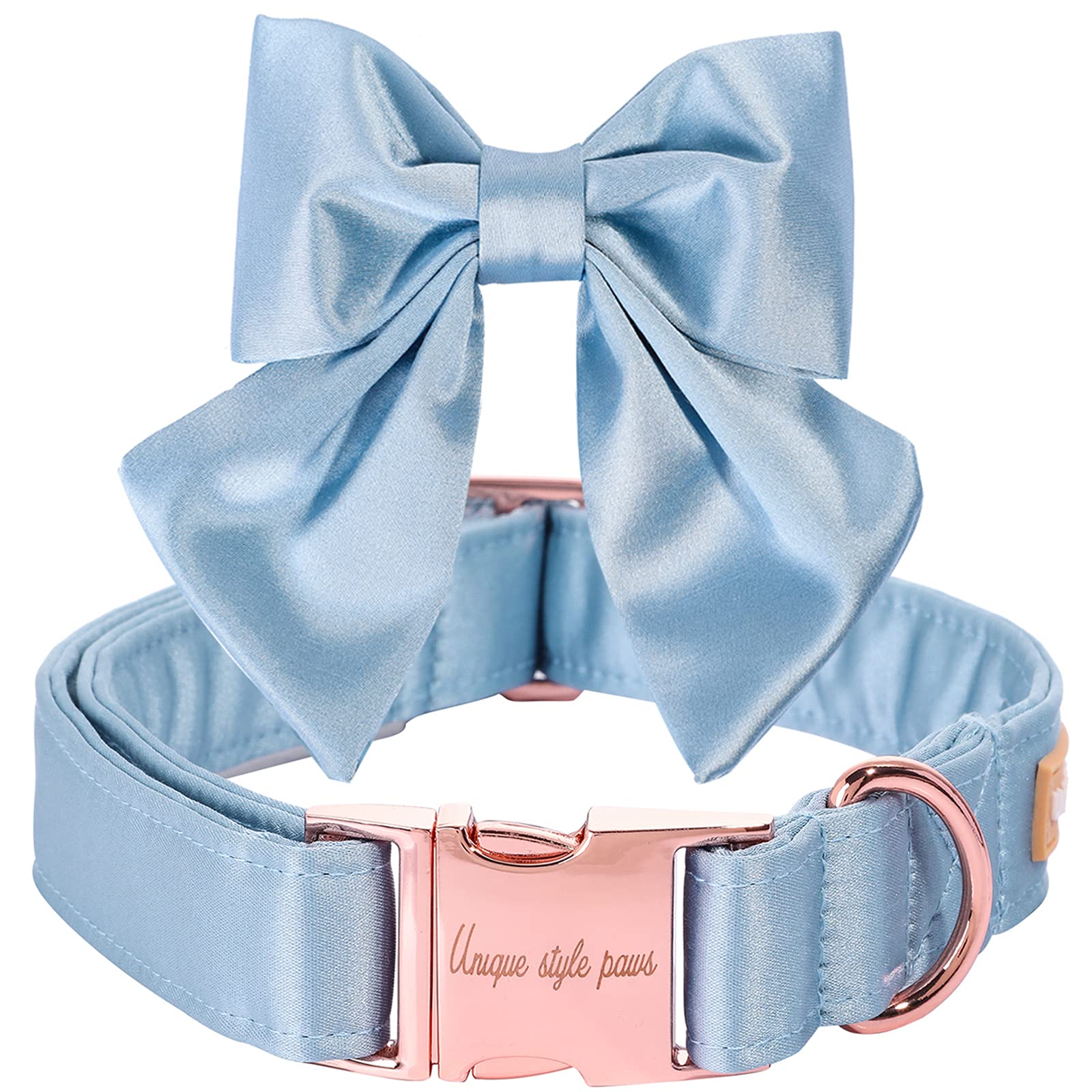 Unique style paws Silk Blue Color Dog Collar Adjustable Durable Dog Collar with Bow Wedding Bowtie Collar for Medium Dogs