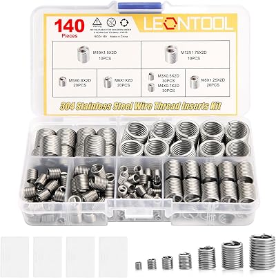 LEONTOOOL 140pc 304 Stainless Steel Wire Thread Inserts Repair Kit Assortment