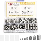 LEONTOOL 140 Pcs Wire Thread Inserts Kit, Metric Helical Type Coiled Wire | 304 Stainless Steel, M3 M4 M5 M6 M8 M10 M12 Steel Sheath Screw Repair Sleeve, Coiled Spiral Thread Repair, with Storage Box