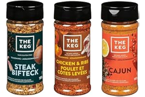 The Keg Steakhouse & Bar Seasoning Trio - Ultimate Flavor Set, Steak Bifteck 180g, Chicken & Ribs 168g and Cajun 140g