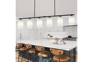 YUEMZS 6-Light Kitchen Island Lighting, Black Dining Room Light Fixtures Over Table, 45.27'' Modern Farmhouse Large Chandeliers with Milky Glass Shade Pendant Lights for Kitchen Island