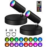 EZVALO RGB Indoor Spotlights, LED Accent Lights, Wall Decor Uplights. | 5000mAh Rechargeable, Color Changing, DIY Mode, Wireless, Magnetic, Remote, Diammble, Arts, Pictures, Halloween Decor Lights