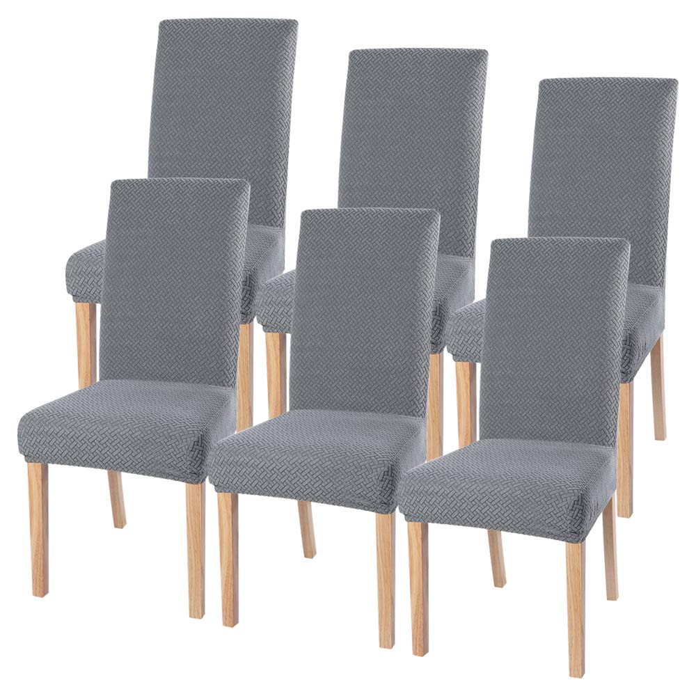 SearchI Dining Room Chair Covers Set of 6 Stretch Parsons Chair Slipcovers Super Fit Spandex Removable Washable Kitchen Chair Protector Cover for Dining Room Hotel(Silver Gray+Knitting) — image 1
