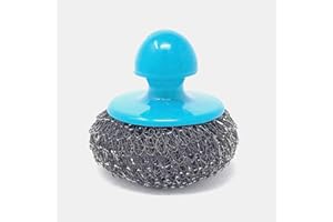 EVERCLEAN Stainless Steel Scrubber - Heavy Duty Galvanized Steel Scouring Pad with Handsaver Plastic Handle - High Abrasion Scour Pad for Pots, Pans, Grills, Ovens & Other Tough Jobs - (6227)