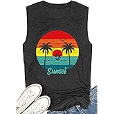 PEWUTEI Beach Tank Tops for Women Summer Casual Short Sleeve Hawaiian Graphic Print Beach Vacation Tank Tee