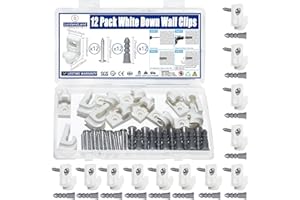 LORDANDLAND 12 Pack White Down Wall Clip Closet Shelves Clips Wire Shelf Loop Clips Plastic Heavy Duty Wire Shelf Brackets Included Clips Screws and Expansion Tubes for Wire Closet Shelving