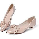 Danglianying Womens Low Kitten Heels Dressy Shoes Work Comfortable Closed Toe Flower Slip on Formal Party Dance Heeled Pumps