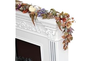 Artgar Fall Garland - 6 Ft Hydrangea Pumpkin Garland - Maple Leaf Garlands with Hydrangeas Dahlias for Porch Mantel Staircase Table Decor for Fall Thanksgiving Farmhouse Decor