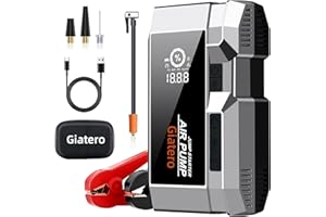 Giatero Q17 Jump Starter with Air Compressor, 4000A 150PSI Portable Jump Starter Battery Pack(Up to 10.0L Gas/8.0L Diesel), 12V Jump Box Car Battery Jumper Starter with Large LCD Display & Flashlight