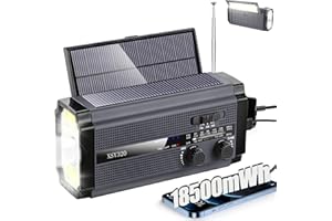 QAUYYW Emergency Crank Weather AM/FM Radio with 2 Solar Panels 5 Charging Modes NOAA Weather Scan 3 Modes Flashlight Cell Phone Charger SOS Alarms for Home Outdoor (Gray)