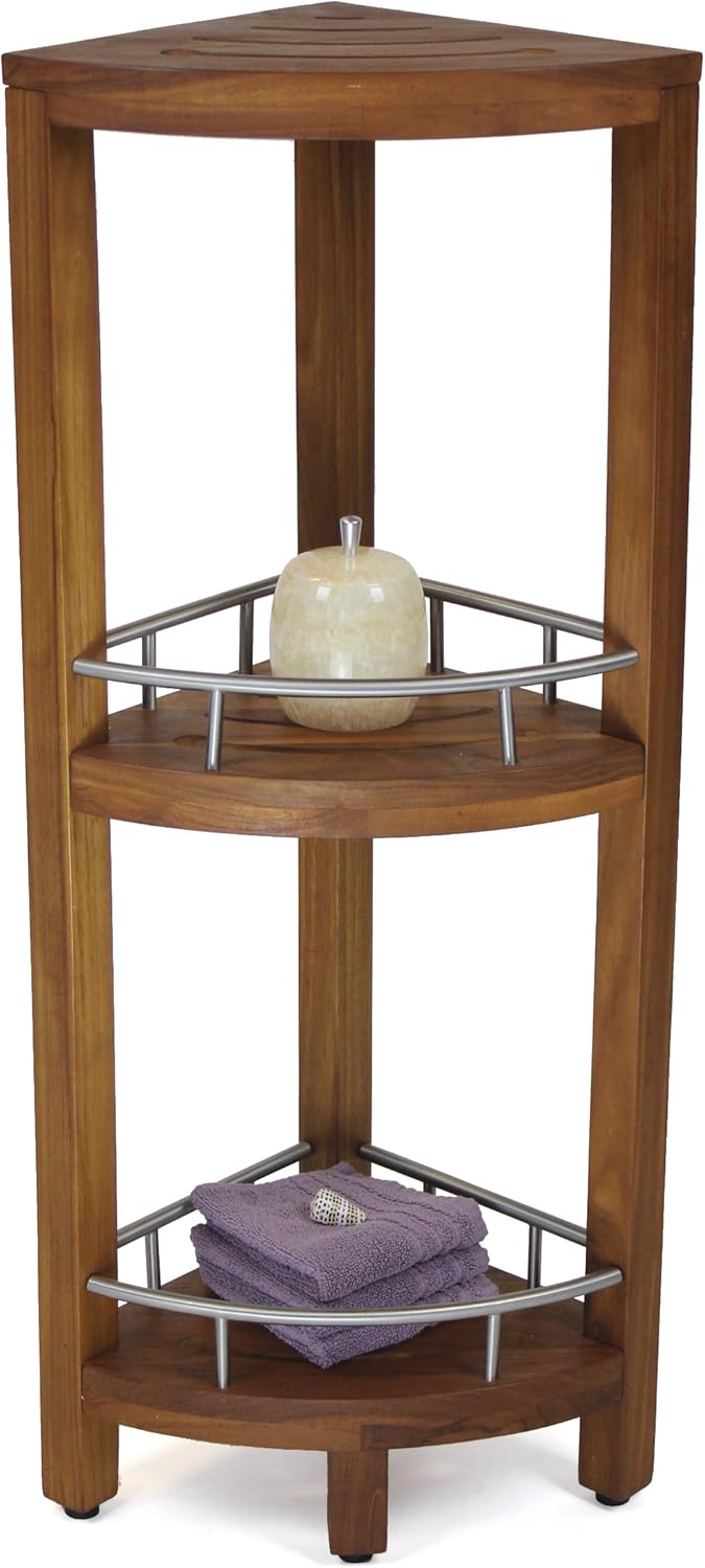 AquaTeak Patented Kai Corner Teak and Stainless 3 Shelf