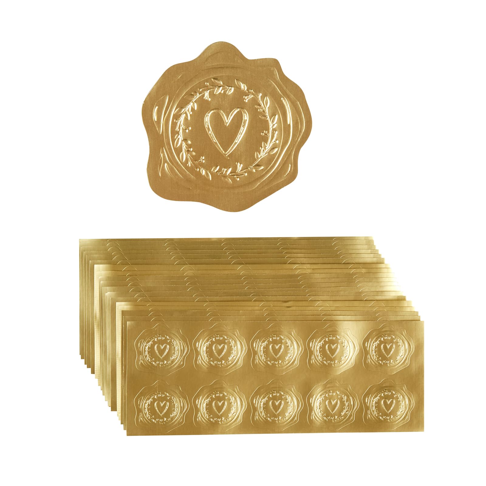 Photo 1 of 300 Pieces Embossed Gold Foil Stickers Gold Stickers for Envelopes, Wedding Invitations, Christmas Greeting Cards Envelopes (Gold Heart-Love)