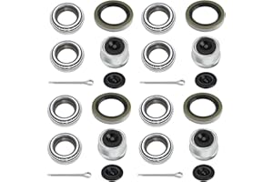 LUMANIOUS 4 Sets L44643 L44610 Trailer Axle Bearings Kit with 12192TB Grease Seals, 1.98'' Trailer Dust Caps, Cotter Pins, Rubber Plugs, Fits for 1'' 2000-2200LB Boat Trailer Axle.