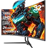 CRUA 32" Curved Gaming Monitor, 4k UHD(3840 * 2160P) VA Screen, 1500R, 144Hz/160Hz Computer Moniter, Supports AMD Freesync, 120% sRGB, Built-in Speakers, Wall Mountable Installs(HDMI 2.1/DP 1.4)-Black