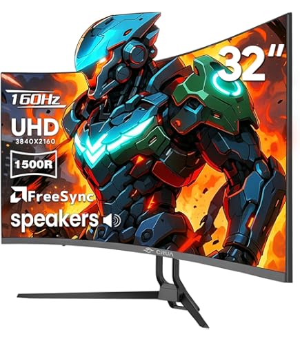 CRUA Monitor de jogos curvo de 32 polegadas, tela VA 144Hz/160Hz