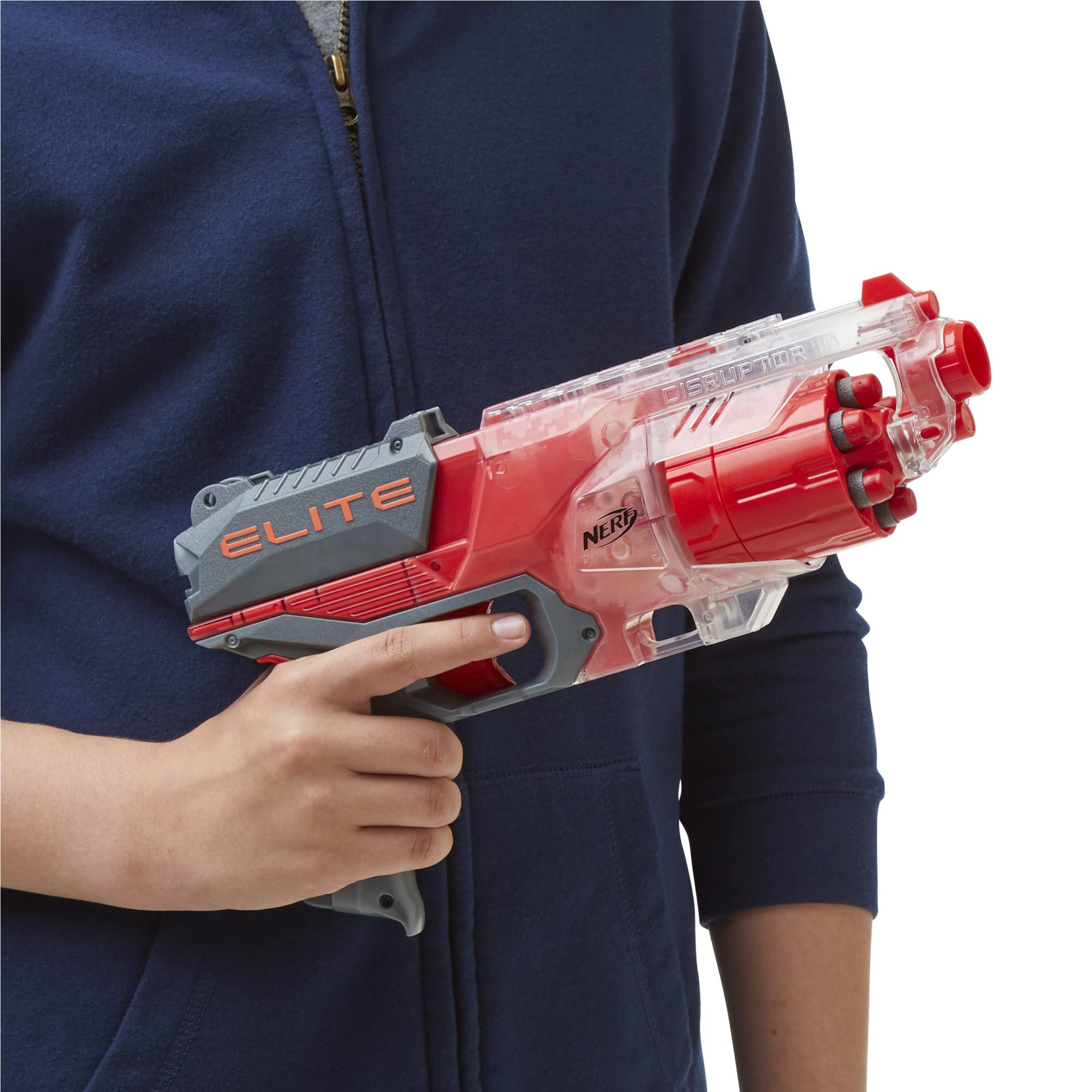 Nerf Elite Disrupter Blaster - 6-Dart Rotating Drum, Slam Fire, Translucent Red (Amazon Exclusive)