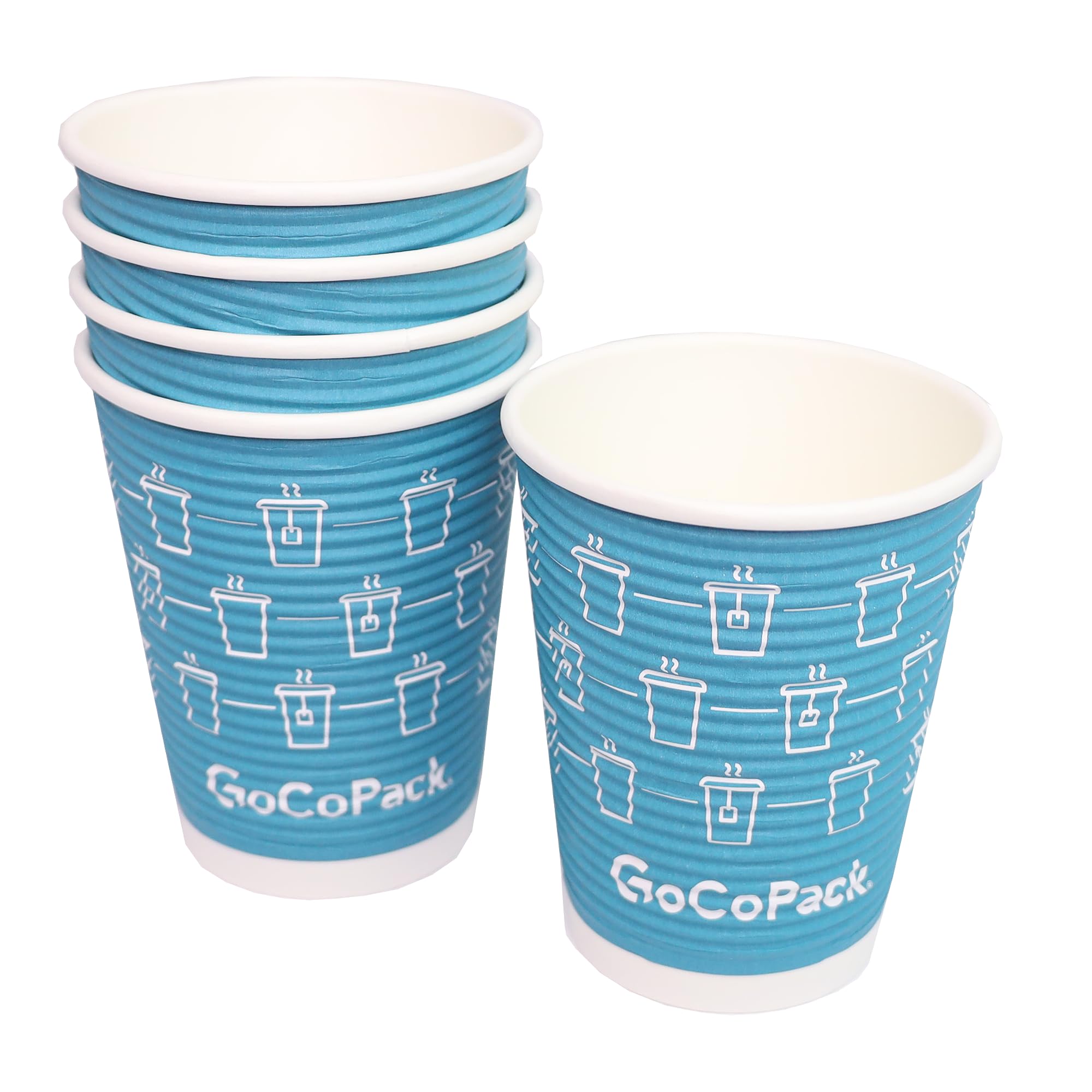 GoCoPack Ripple Paper Cups - Pack of 40-12oz (340ml) - Strong Triple-Wall Design for Extra Heat Protection - Perfect for Hot Drinks
