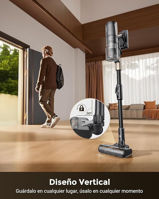 Aspiradora sin Cable 70Mins/70kPa/680W, Autoportante y Plegable, con Cepillo Anti-Enredo y Depósito de Agua, Escoba Aspiradora sin Cable para Pelo de Mascotas/Suelos/Alfombras