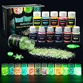 Glow in The Dark Glitter, 12 Colors Chunky Glitter for Tumblers, High Luminous Holographic Glitters for Resin Crafts Epoxy Slime, Cosmetic Grade Nail Glitter Set for Face Body Skin