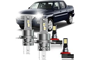 HUOKEDS for Honda Ridgeline 2006-2014 Fog Lights Bulbs Combo, 4pcs Super Bright White Dual Beam and Fog Lights Blubs Package, 1:1 Size as Stock Bulbs, Plug and Play