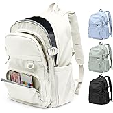 Lightweight Backpack for College & High School Backpack With Lots of Pockets Cute School Bag for Girls Boys, Large Capacity Bookbag for Women Men, Waterproof Teens Casual Daypack Backpack(Beige)