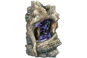 Hi-Line Gift Ltd Tree Trunk Waterfall with LED Lite Decorative TableTop Fountain,Beige