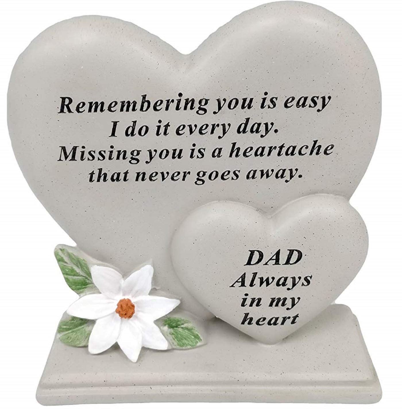 David Fischhoff Memorial Heart Stone Ornament Grave Plaque, Waterproof and Weather Resistant (Dad, Double Heart Plaque)