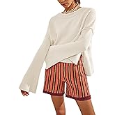Wanzetaly Women's Oversized Cropped Sweaters Casual Crewneck Pagoda Sleeve Knit Pullover Tops
