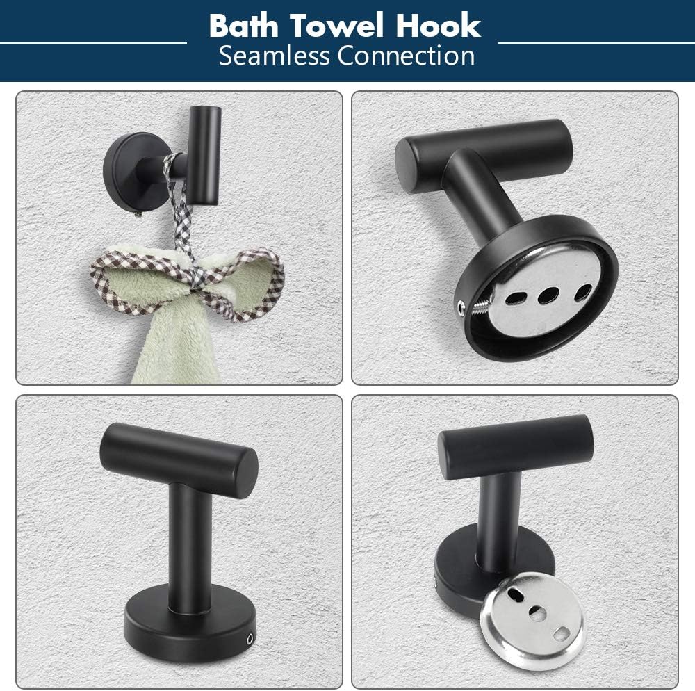 TocTen 6Piece Set Bathroom Hardware Set-304 Stainless Steel, Towel Bar Set Include Lengthen 24’’ Towel Bar+Towel Ring+Toilet Paper Holder+3 Bath Robe Towel Hook Bathroom Towel Rack Set (Matte Black): Home & Kitchen