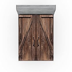 Ambesonne Rustic 2 Pack Fitted Sheet, Wooden Barn