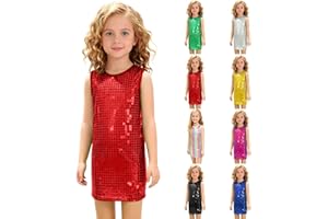 Girls Sequins Tank Top Plaid Sparkly Sleeveless Dress Shirt Kids Toddler Dance Cute Summer Crew Neck Vest Clothes
