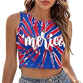 color cosplayer American USA Flag Crop Tank Tops for Women T Shirt Patriotic 4th of July Vest Tops