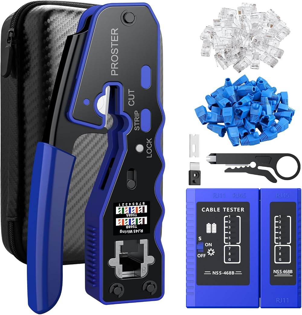 Proster RJ45 Crimp Tool Kit 3 in 1 Pass Through 8P8C with Tester