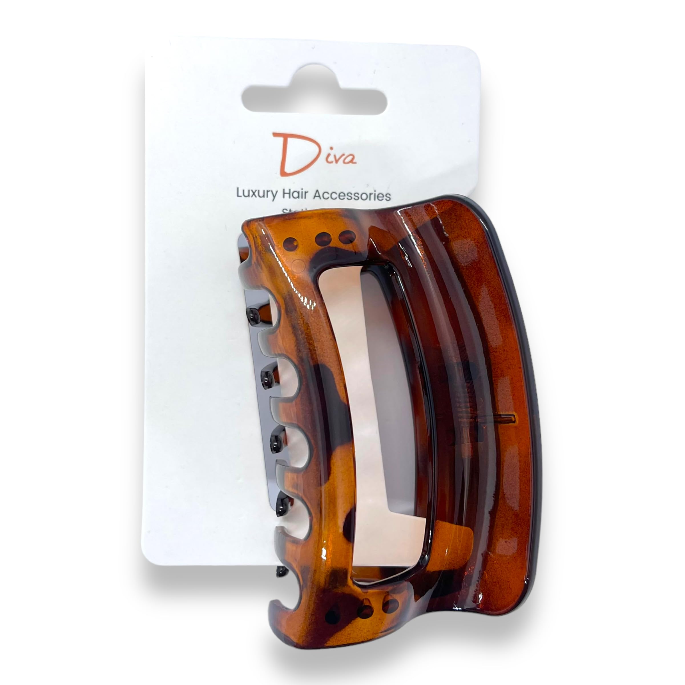 Diva Open Rectangle Elegant & Premium Hair Claw Clip | All Hair Types Thick & Thin | Quality Materials | Chic & Fashionable | Durable Grip & Secure Hold (Amber Tortoiseshell, 9 CM / 3.5 INCH)