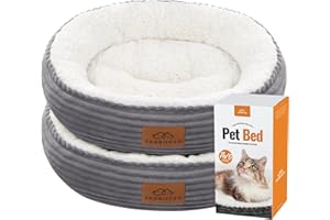 ZERBUGER Cat Bed, 20In Dog Beds for Small Dogs, Calming Cat & Dog Beds for Indoor Pets, Pet Beds Comfortable Donut Round Ultra Soft, Washable for Puppy and Kitten (Light Grey, 2 Pack)