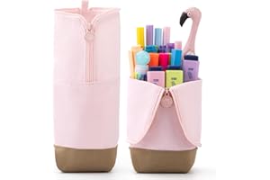 CICIMELON Foldable Standing Pencil Pen Case with Compartments Large Capacity Pencil Pouch Bag School Aesthetic Supplies for Girls Boys Adults Pink
