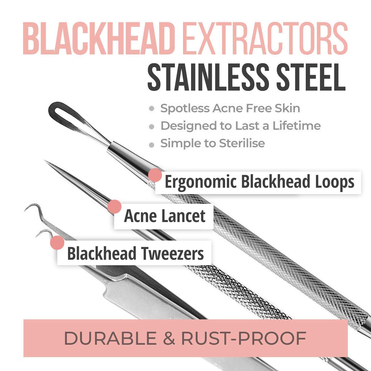 Professional Pimple Popper Tool Kit - With Comedone Extractor, Milia Removal Tool, Blackhead Tweezers, and Whitehead Remover Tool, Spot Treatment Acne Set, by The Good Stuff: Beauty