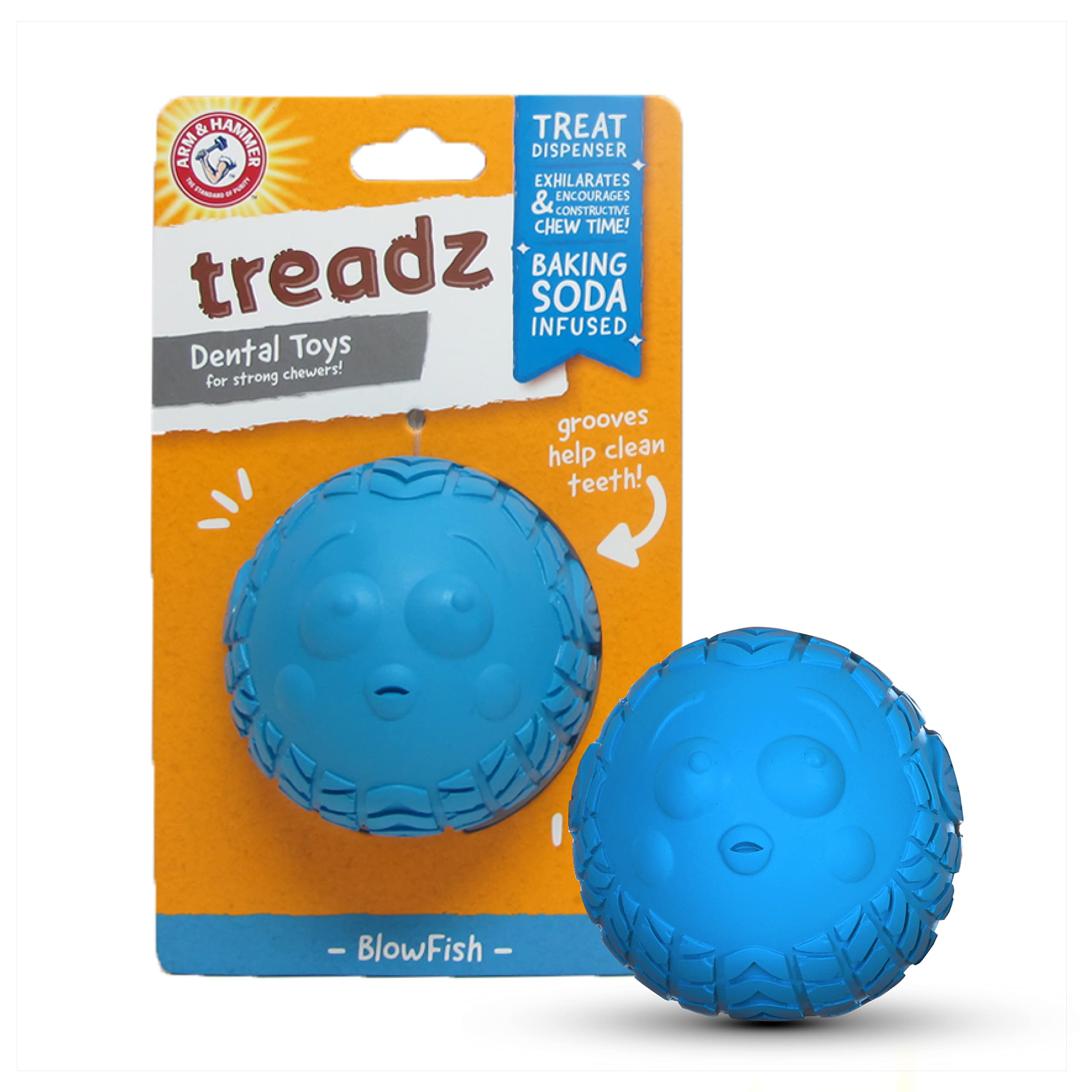 Arm & Hammer Super Treadz Blowfish Dental Toy for Dogs, blue