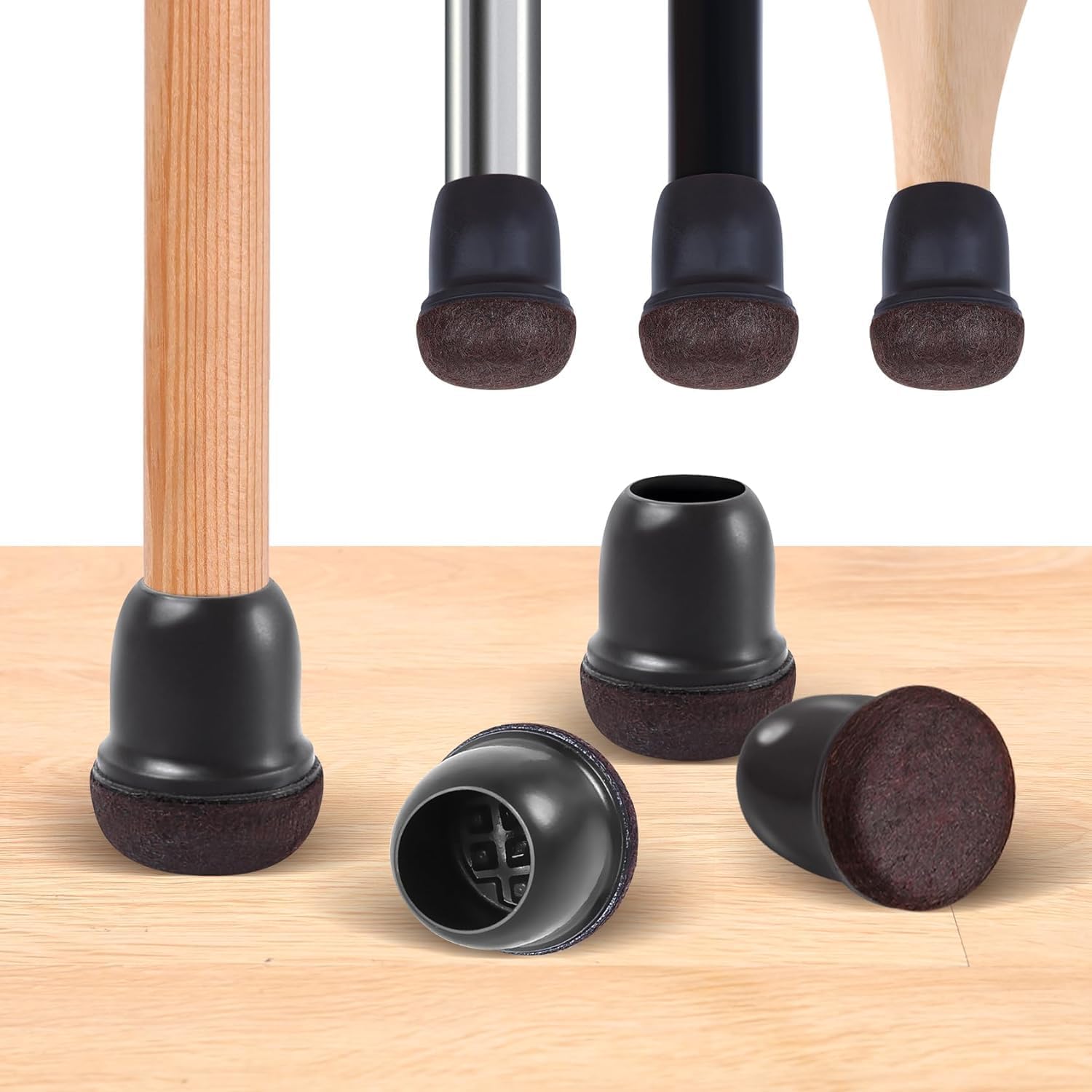 32 PCS Small Black Silicone Chair Leg Floor Protectors with Wrapped Felt, Rubber Chair Leg Caps, Chair Leg Covers, Furniture Feet Protectors Pads, No Noise No Scratches (Round, Fit 0.75-1")