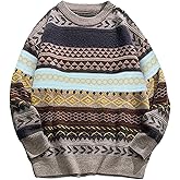 VDWIP Mens Knit Sweater Grandpa Vintage Knitted Sweaters Oversized Striped Spring Pullover Casual Long Sleeve Pullovers